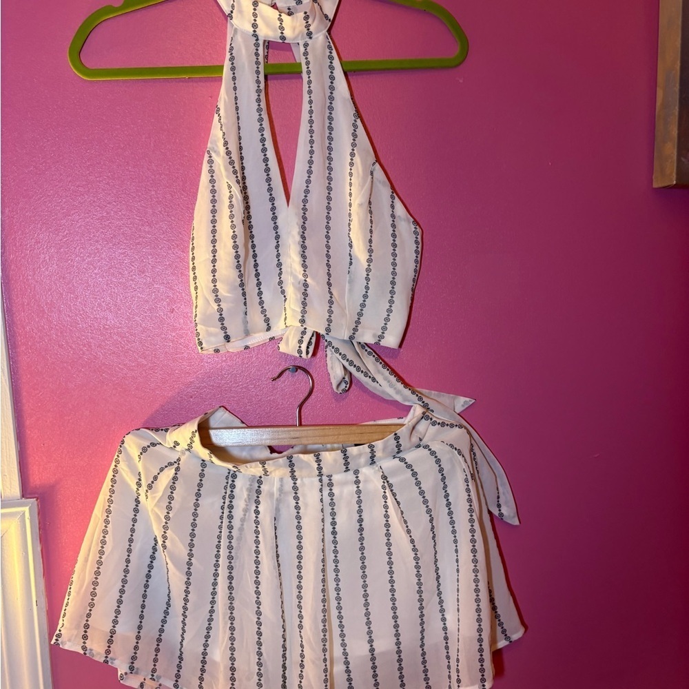 Papaya White and Black Striped Halter Top and Skirt Set